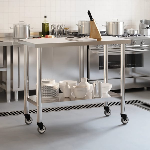 vidaXL Kjøkkenbenk med hjul 110x55x85 cm rustfritt stål