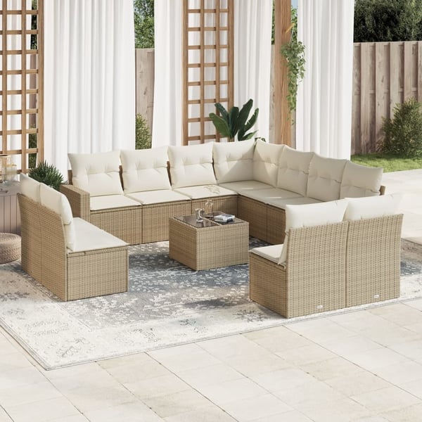vidaXL sofasæt til haven 12 dele med hynder polyrattan beige