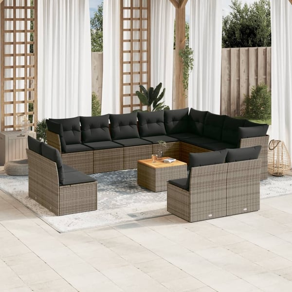 vidaXL sofasæt til haven 13 dele med hynder polyrattan grå