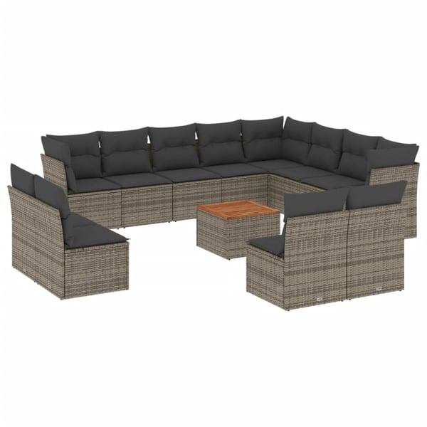 vidaXL sofasæt til haven 13 dele med hynder polyrattan grå
