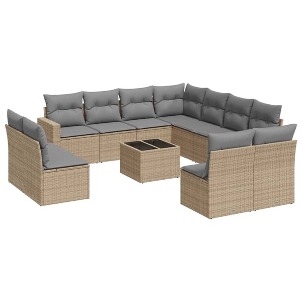vidaXL sofasæt til haven 12 dele med hynder polyrattan beige