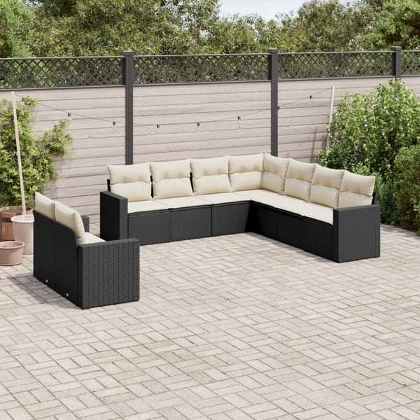 vidaXL sofasæt til haven 9 dele med hynder polyrattan sort
