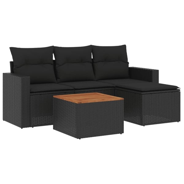 vidaXL Loungegrupp för trädgården med dynor 5 delar svart konstrotting