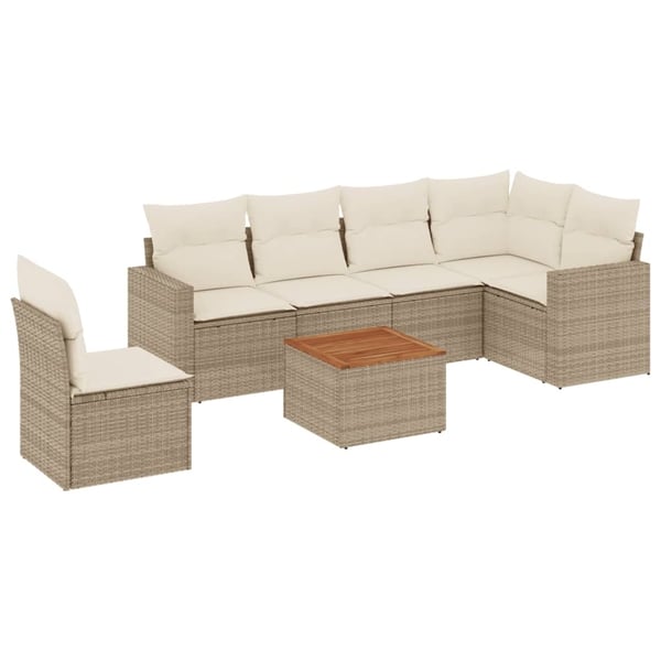 vidaXL sofasæt til haven 7 dele med hynder polyrattan beige