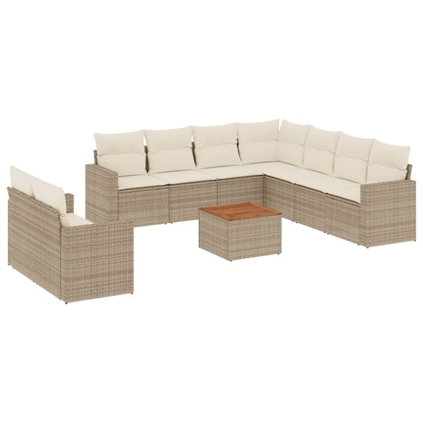 vidaXL sofasæt til haven 10 dele med hynder polyrattan beige