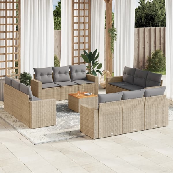 vidaXL sofasæt til haven 13 dele med hynder polyrattan beige