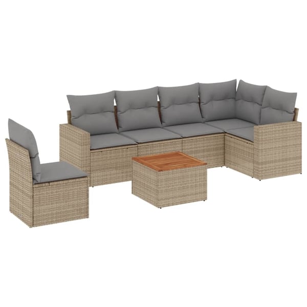 vidaXL sofasæt til haven 7 dele med hynder polyrattan beige