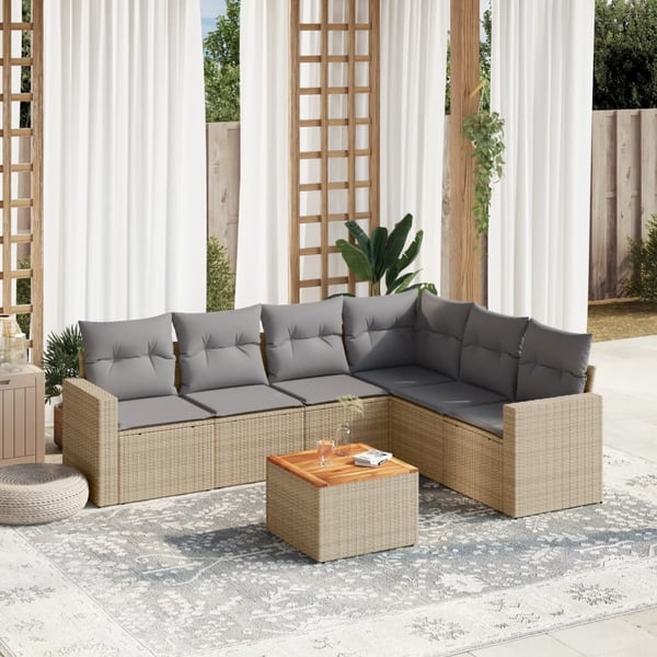 vidaXL sofasæt til haven 7 dele med hynder polyrattan beige