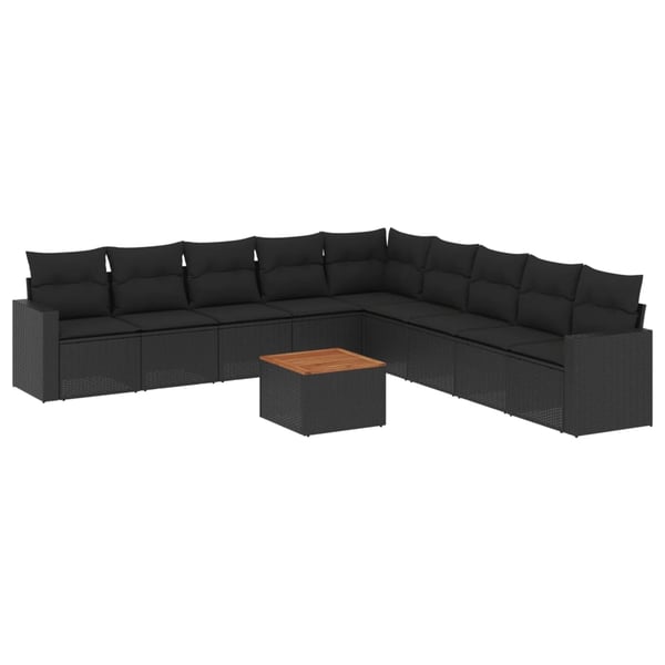 vidaXL sofasæt til haven 10 dele med hynder polyrattan sort