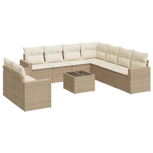 vidaXL sofasæt til haven 10 dele med hynder polyrattan beige