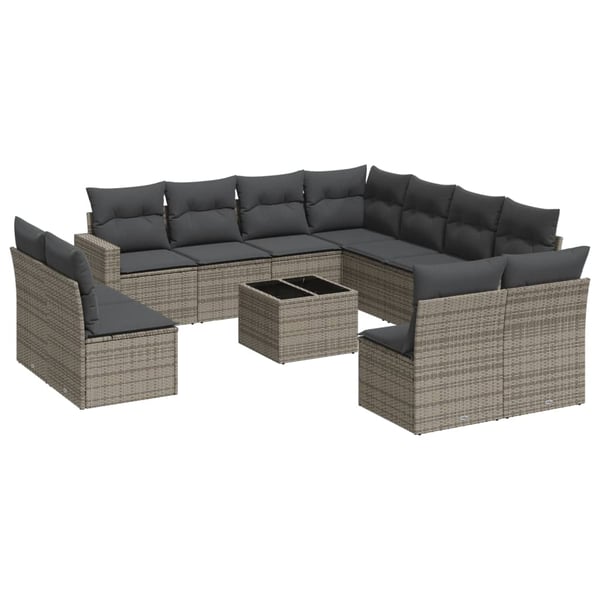 vidaXL sofasæt til haven 12 dele med hynder polyrattan grå