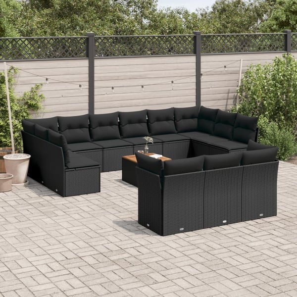 vidaXL sofasæt til haven 14 dele med hynder polyrattan sort