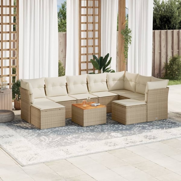 vidaXL sofasæt til haven 10 dele med hynder polyrattan beige