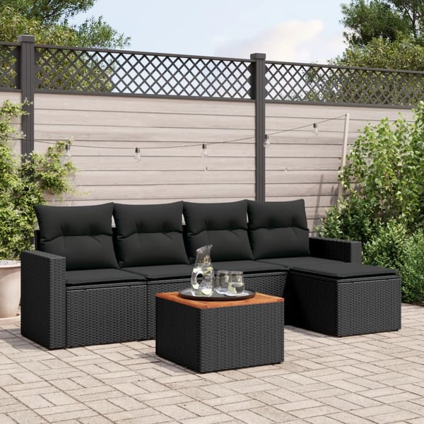 vidaXL Loungegrupp med dynor 6 delar svart konstrotting