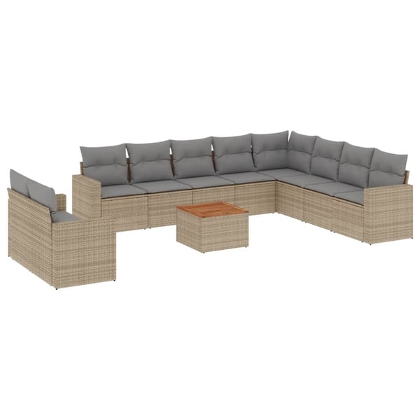 vidaXL sofasæt til haven 11 dele med hynder polyrattan beige