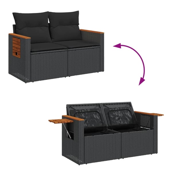 vidaXL 2-personers havesofa med hynder polyrattan sort