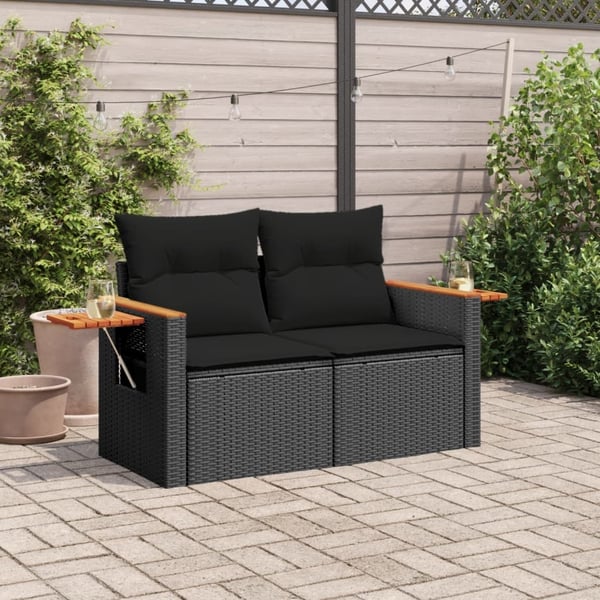 vidaXL 2-personers havesofa med hynder polyrattan sort