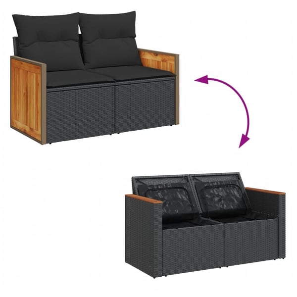 vidaXL 2-personers havesofa med hynder polyrattan sort