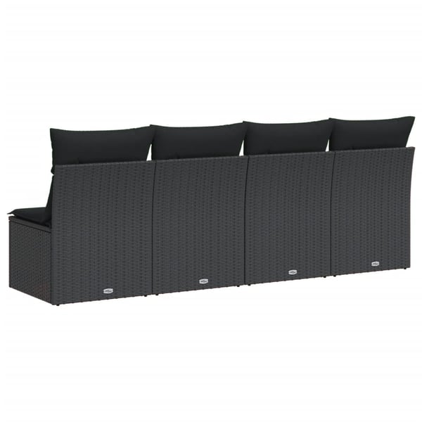 vidaXL 4-personers havesofa med hynder polyrattan sort