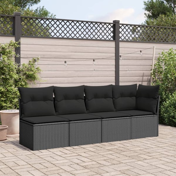 vidaXL 4-personers havesofa med hynder polyrattan sort