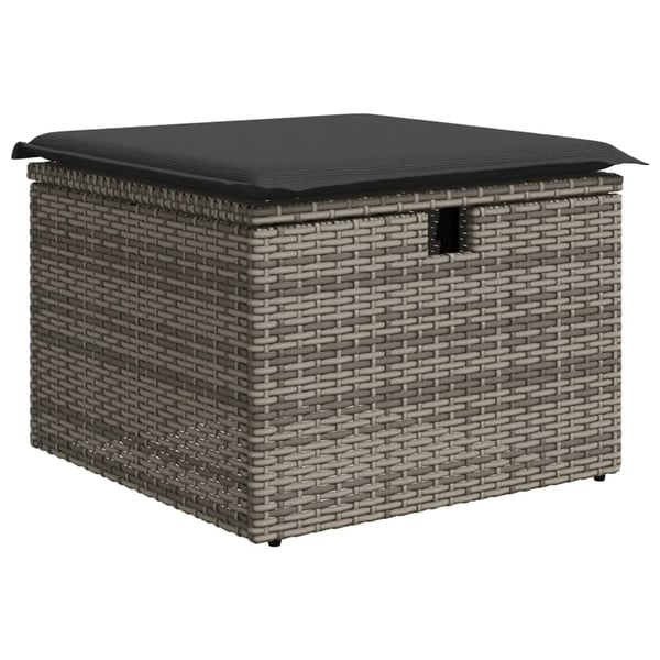 vidaXL haveskammel med hynde 55x55x37 cm polyrattan grå