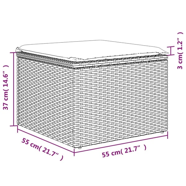 vidaXL haveskammel med hynde 55x55x37 cm polyrattan grå