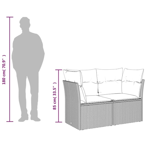 vidaXL 2-personers havesofa med hynder polyrattan sort