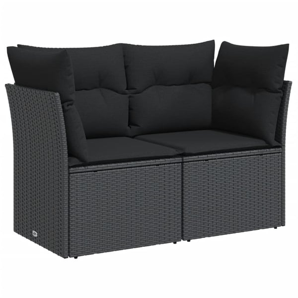 vidaXL 2-personers havesofa med hynder polyrattan sort