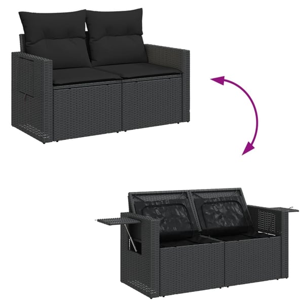 vidaXL 2-personers havesofa med hynder polyrattan sort