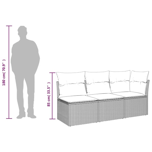 vidaXL 3-personers havesofa med hynder polyrattan sort