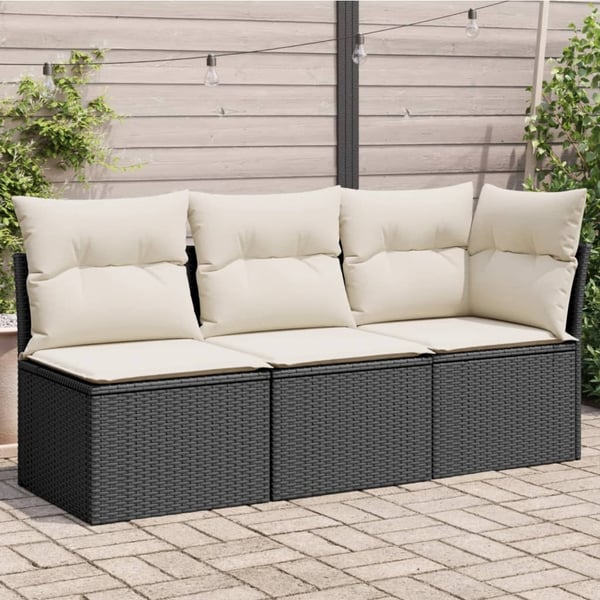 vidaXL 3-personers havesofa med hynder polyrattan sort