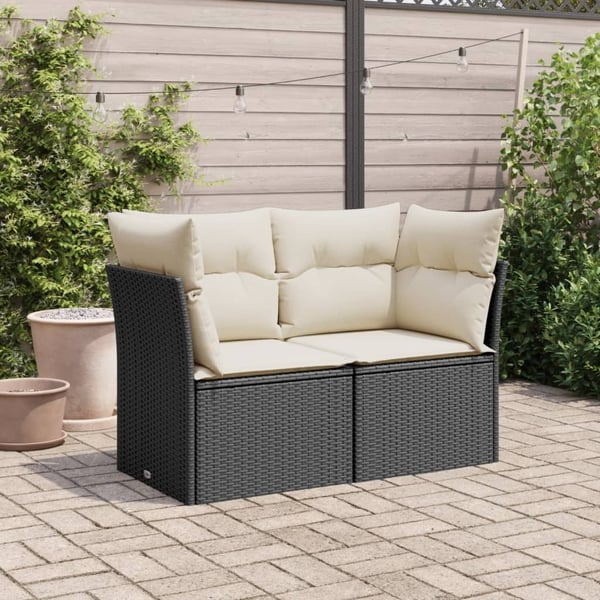 vidaXL 2-personers havesofa med hynder polyrattan sort