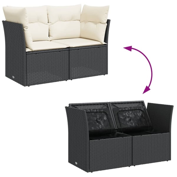 vidaXL 2-personers havesofa med hynder polyrattan sort