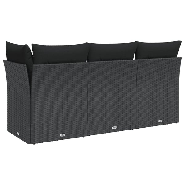 vidaXL 3-personers havesofa med hynder polyrattan sort