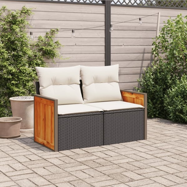 vidaXL 2-personers havesofa med hynder polyrattan sort