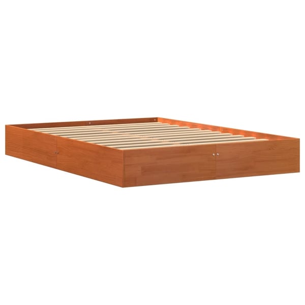 vidaXL sengeramme uden madras 140x200 cm massivt fyr gyldenbrun