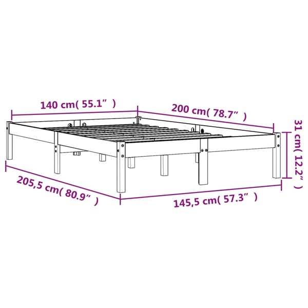 vidaXL Sengeramme uten madrass voksbrun 140x200 cm heltre furu