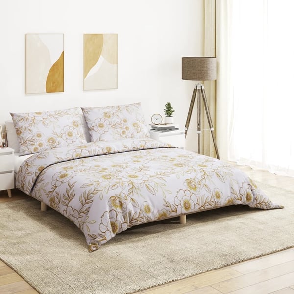 vidaXL sengetøj 240x220 cm bomuld hvid og brun