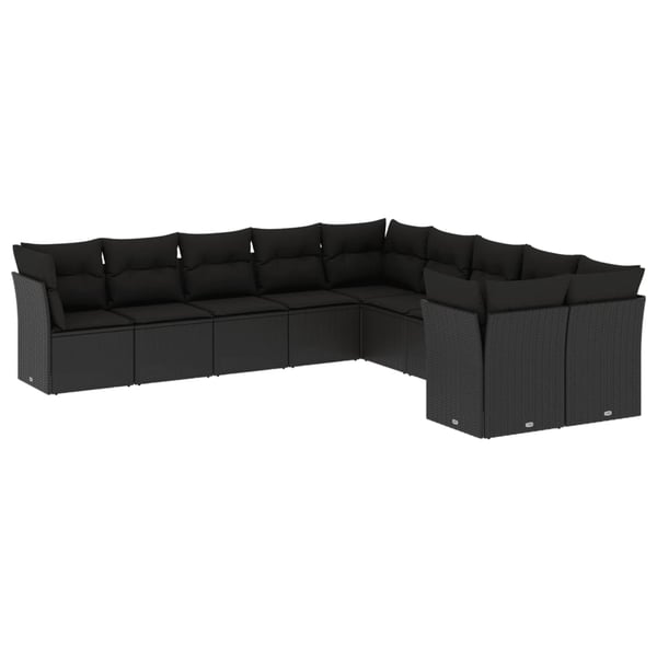 vidaXL sofasæt til haven 10 dele med hynder polyrattan sort