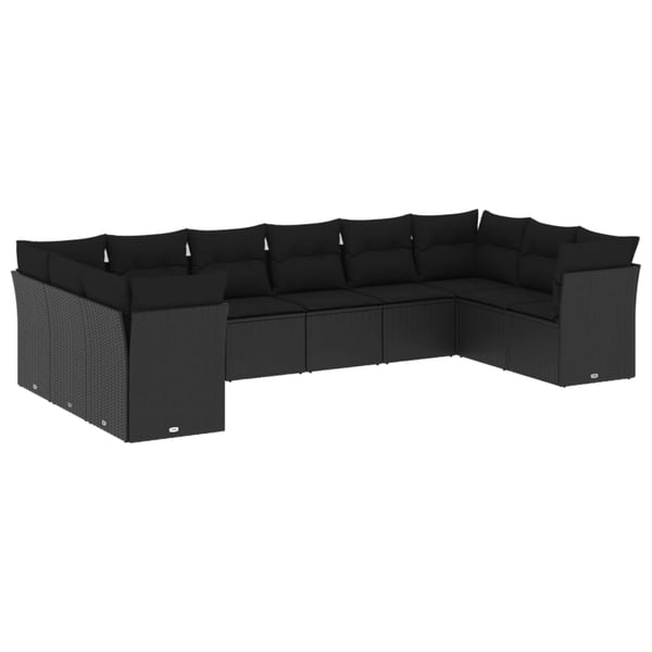 vidaXL sofasæt til haven 10 dele med hynder polyrattan sort