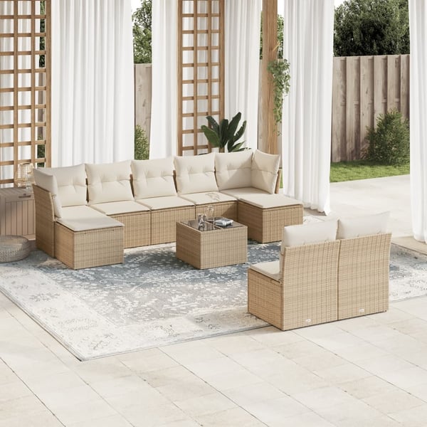 vidaXL sofasæt til haven 10 dele med hynder polyrattan beige