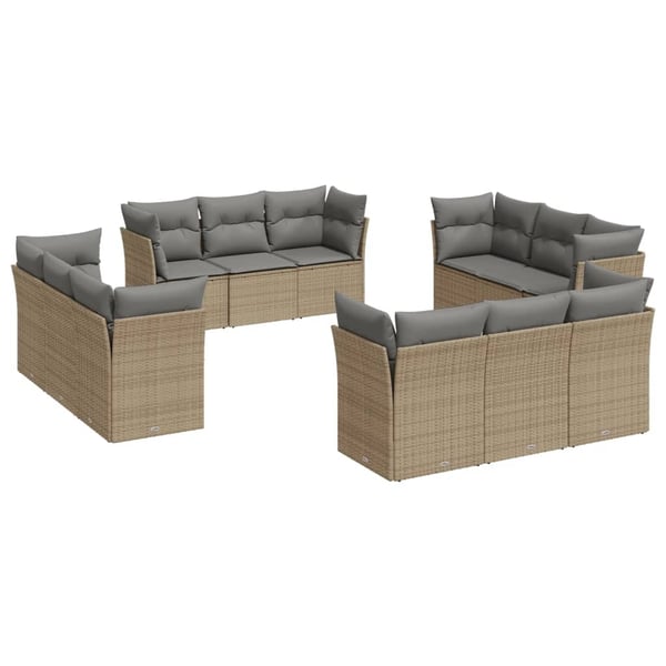 vidaXL sofasæt til haven 12 dele med hynder polyrattan beige