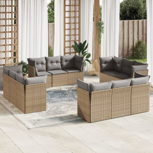 vidaXL sofasæt til haven 12 dele med hynder polyrattan beige