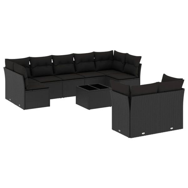 vidaXL Loungegrupp 10 delar med svarta dynor konstrotting