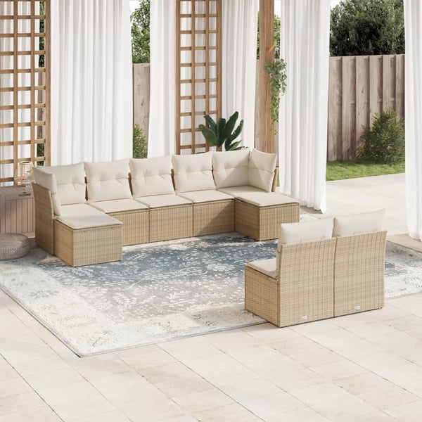 vidaXL sofasæt til haven 9 dele med hynder polyrattan beige
