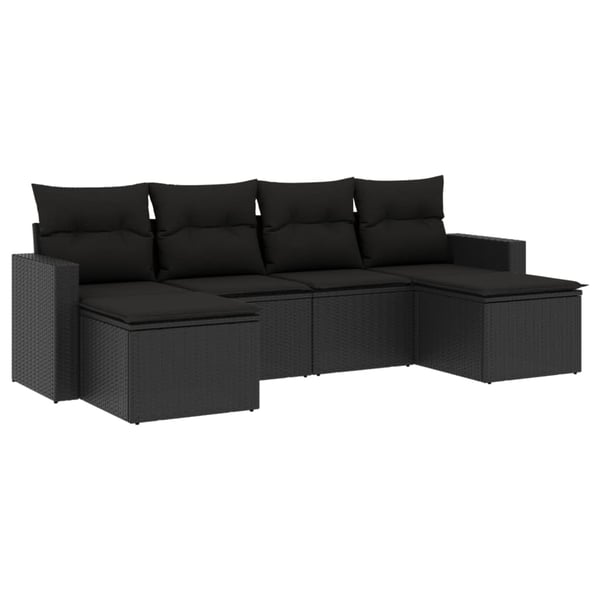 vidaXL sofasæt til haven 6 dele med hynder polyrattan sort