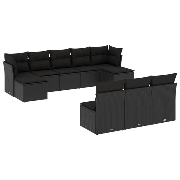vidaXL Loungegrupp 10 delar med svarta dynor konstrotting