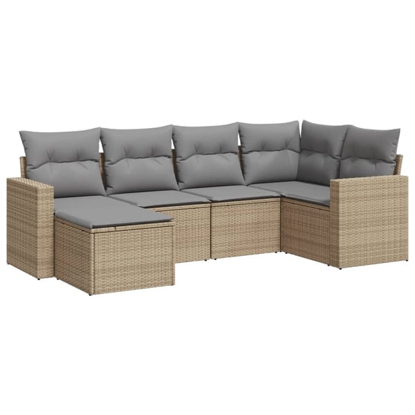 vidaXL sofasæt til haven 6 dele med hynder polyrattan beige