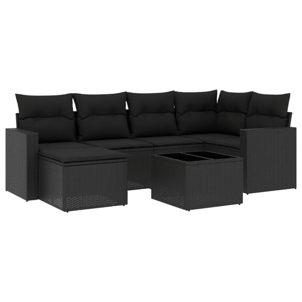 vidaXL sofasæt til haven 7 dele med hynder polyrattan sort