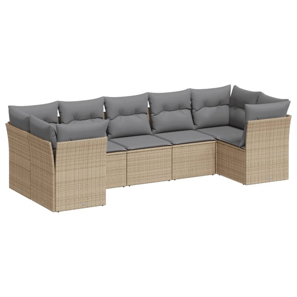 vidaXL sofasæt til haven 7 dele med hynder polyrattan beige